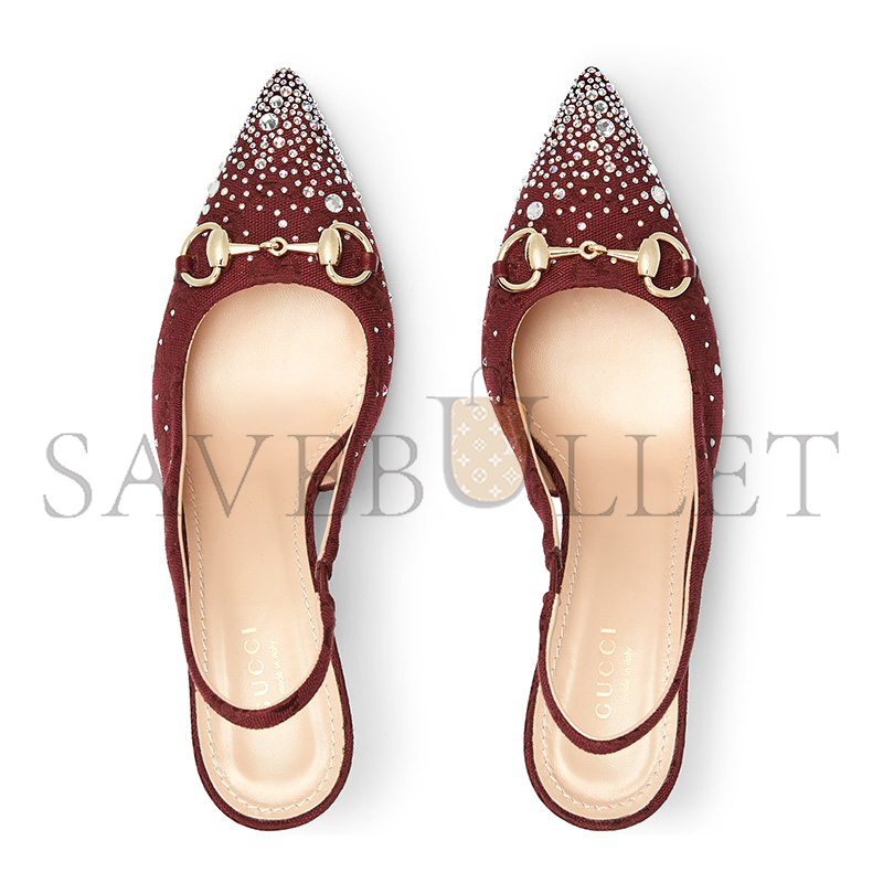 GUCCI WOMEN'S SLINGBACK PUMP WITH CRYSTAL HORSEBIT ‎812176